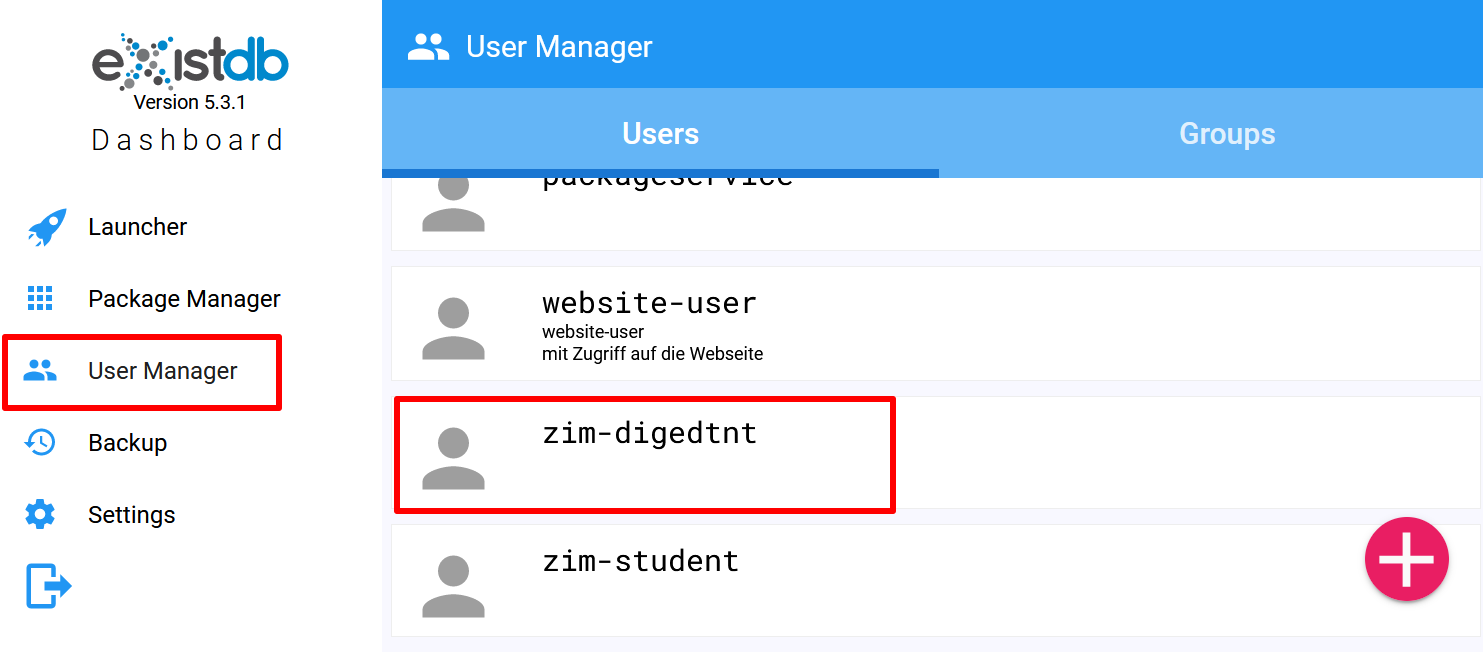 User-Manager in der eXist-db