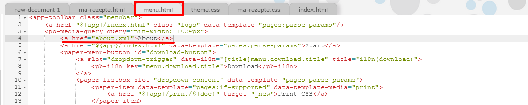 Einbettung eines Links zur About-Seite im HTML