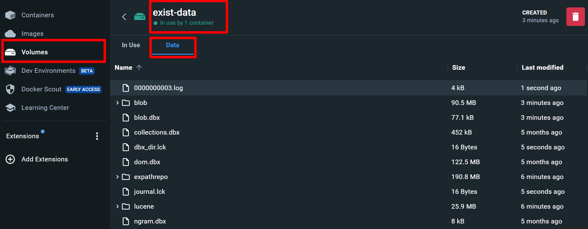 In Docker gespeicherte Daten der eXist-Datenbank